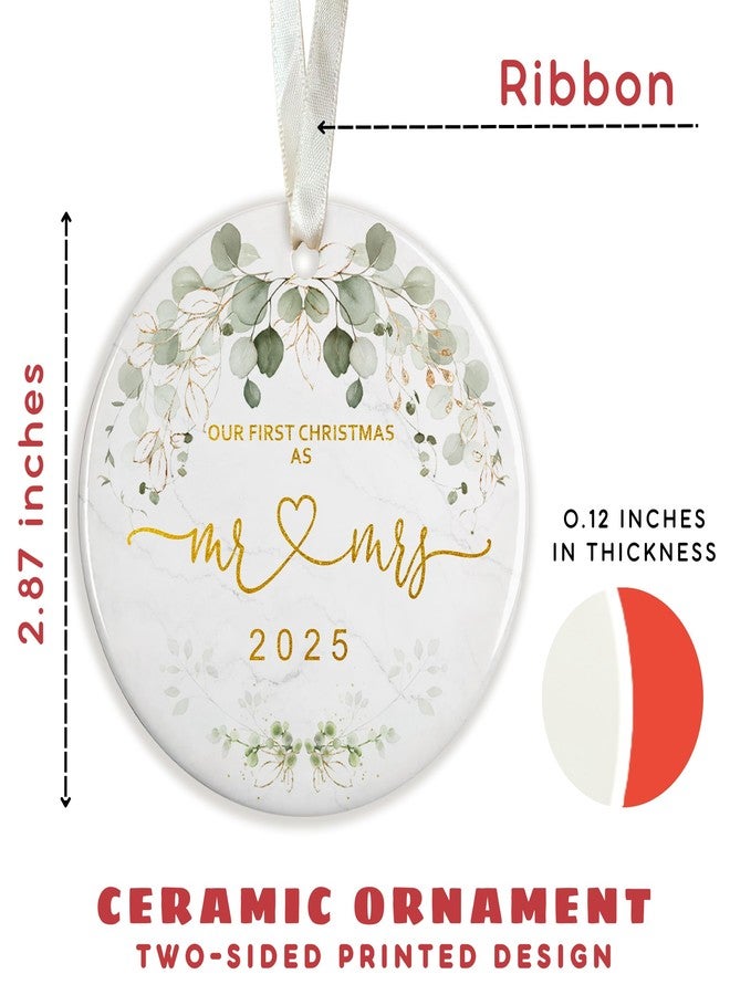 LUCAGIFT First Christmas Married Ornament 2025 - Wedding Ornaments, Mr and Mrs Ornaments - Wedding Gifts for Couples 2025, Newlyweds, Bride - Mr and Mrs Gifts - Ceramic Christmas Ornament - Image 2